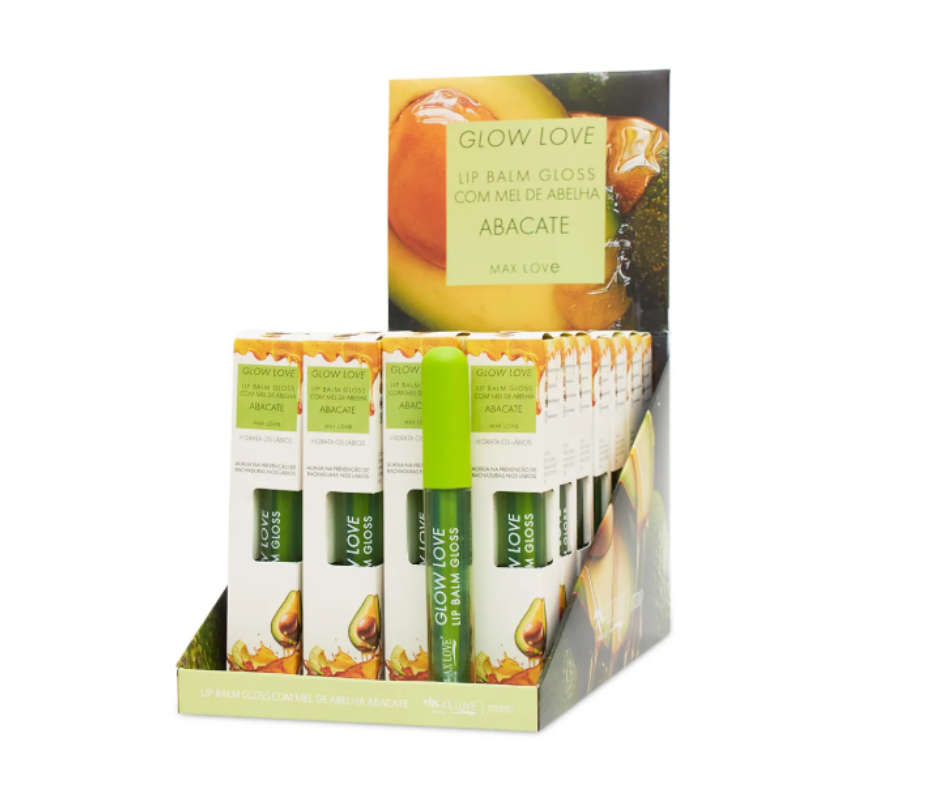 Lip Balm e Gloss Glow Love Mel de Abelha e Abacate Max Love com 28un de 5ml