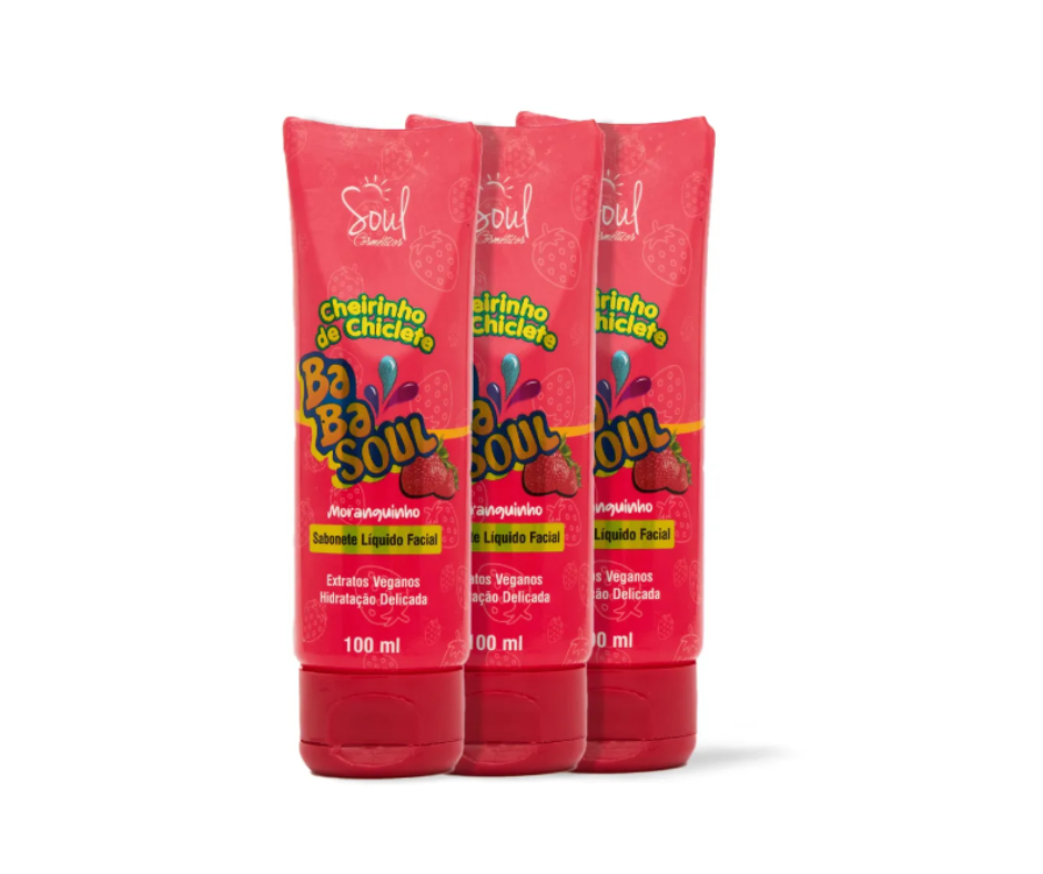 Sabonete Facial Líquido Moranguinho BabaSoul – Limpeza Suave e Frutada (100ml, Box C/12 UNID)
