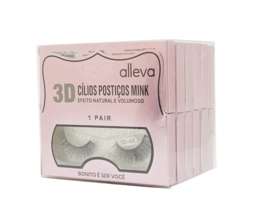 Cílios Postiços Mink 3D Alleva 12 Pares com 2un Mod.006-10